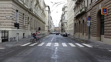 Hungary city crosswalk filming