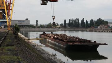 Dockside barge filming in Hungary